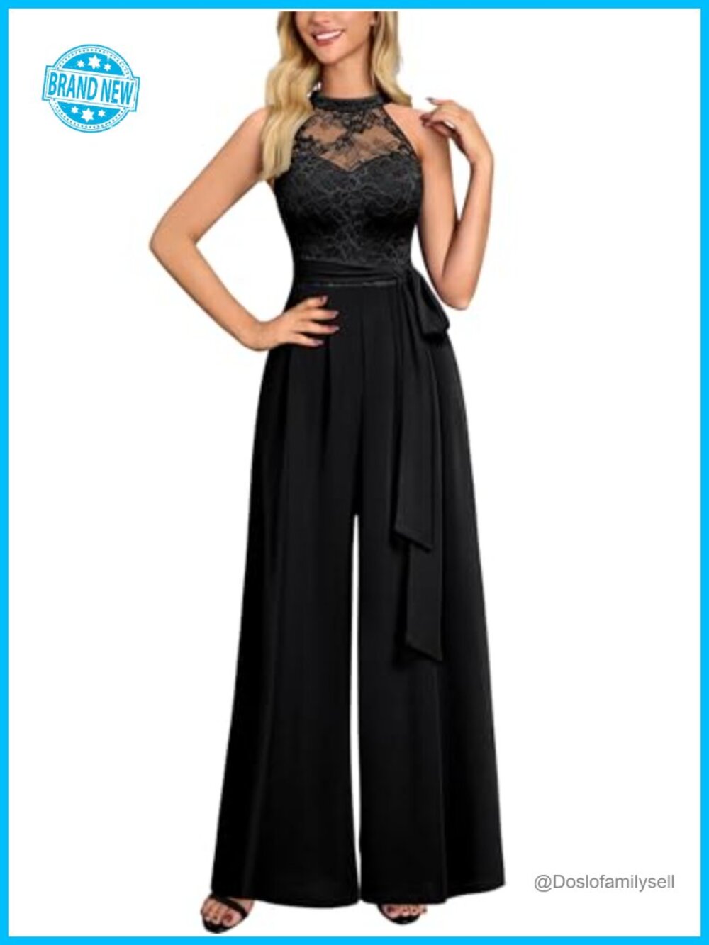 Miusol Women's Sexy Halter Neck Casual Jumpsuit With Belt One Piece